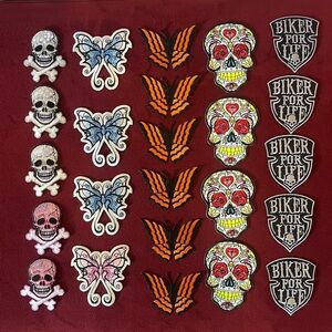 Colorful Skull and Biker Patches Set